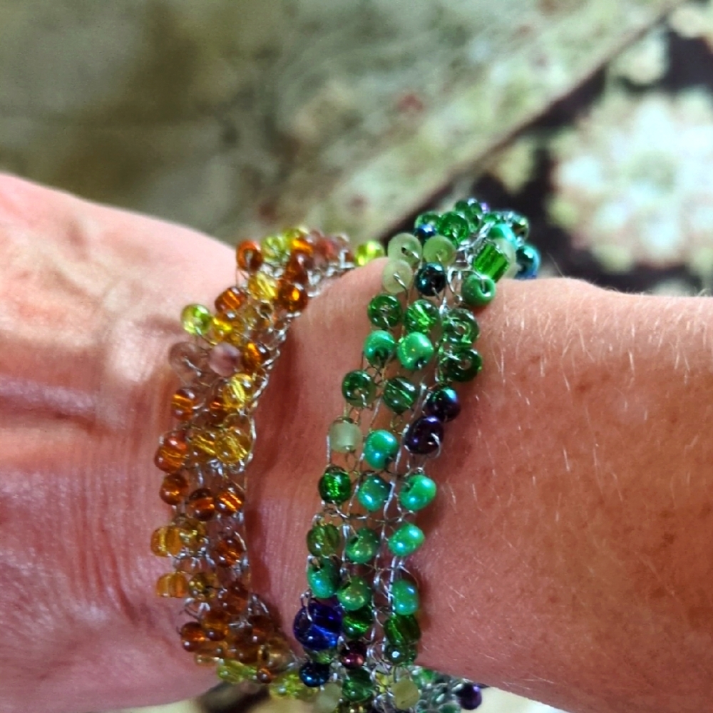Elegant Multicolor Beaded Bracelet Set Handmade Crochet Wire Thread Slip On